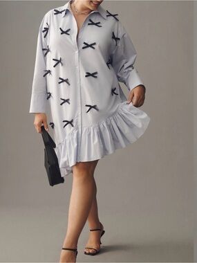 Anthropologie Light Blue Mini Dress with Black Bows